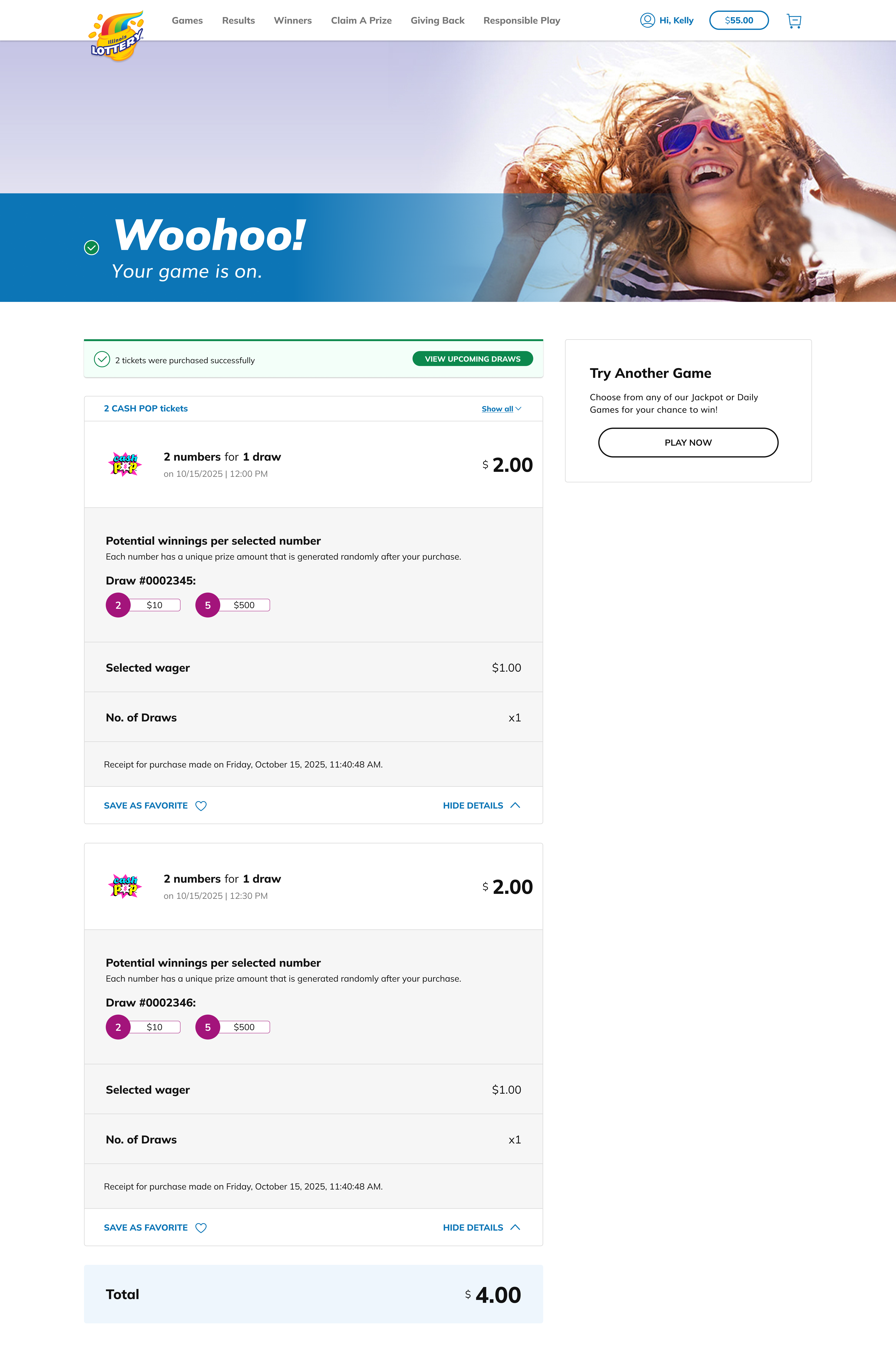 Review your purchase receipt