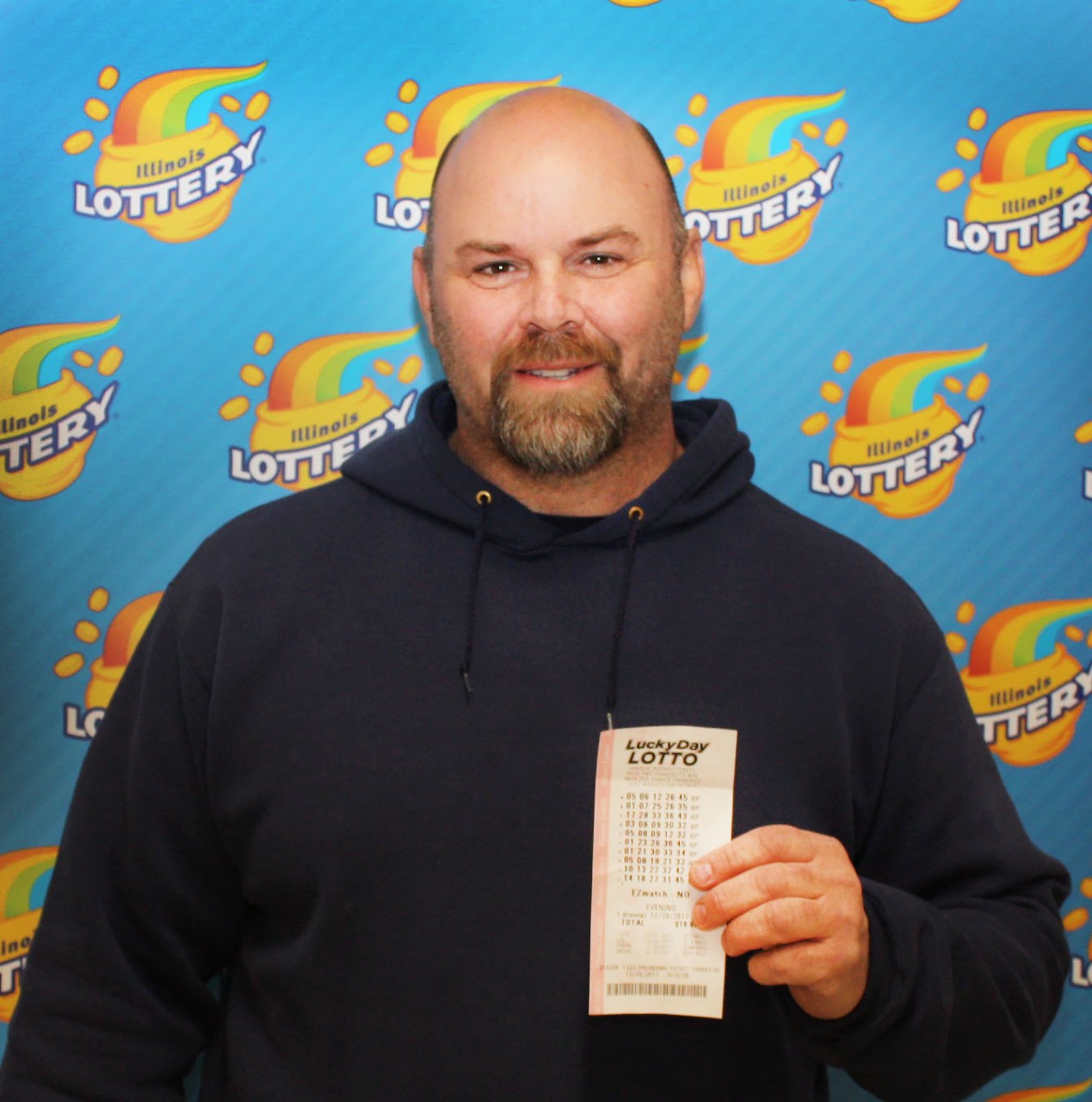 Thomas Lewis holds his winning Lucky Day Lotto ticket.